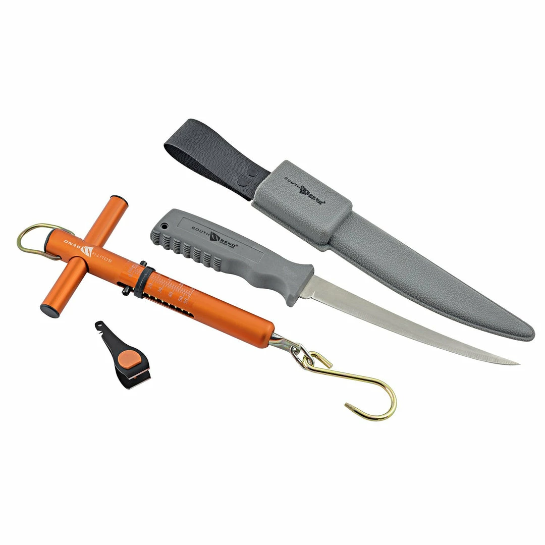 South Bend 4 Piece Combo Pack With Fillet Knife & Scale Fishing Gear 1 South Bend 4 Piece Combo Pack With Fillet Knife & Scale Fishing Gear